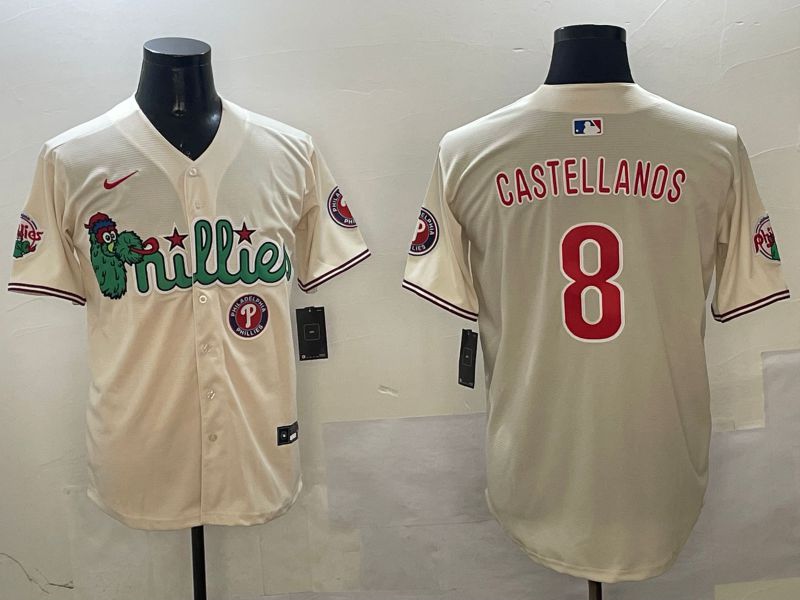 Men Philadelphia Phillies #8 Castellanos Cream Three generations Joint Name Game 2025 Nike MLB Jersey style 6->philadelphia phillies->MLB Jersey